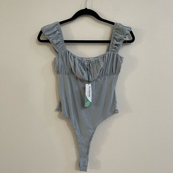 Love Tree Tops - Love Tree Ruched Tank Top Bodysuit in Grey Size Large